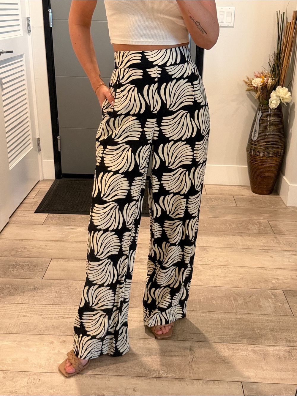 a new day Black & Cream Wide Leg High-Rise Printed Pants